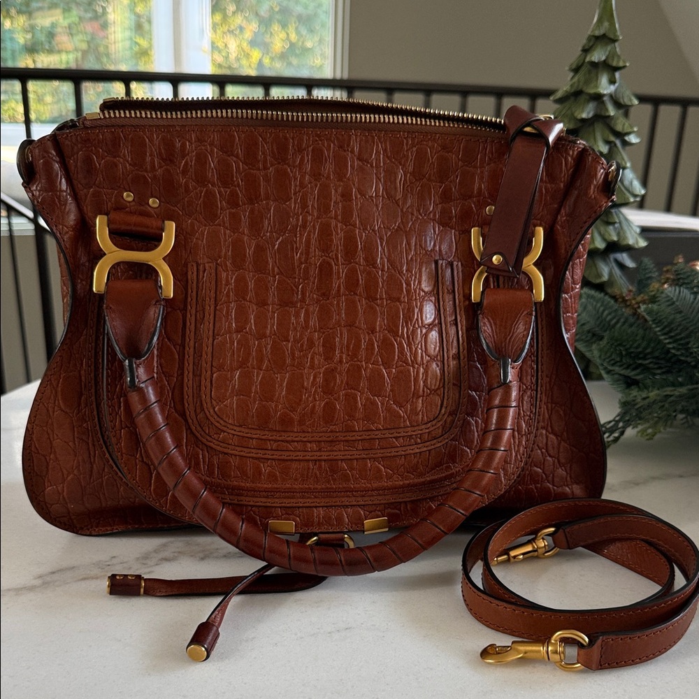Chloe Iconic Marcie in collector Crocodile embossed leather.